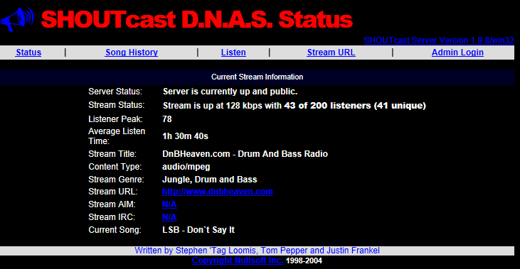 Status shoutcast serveru